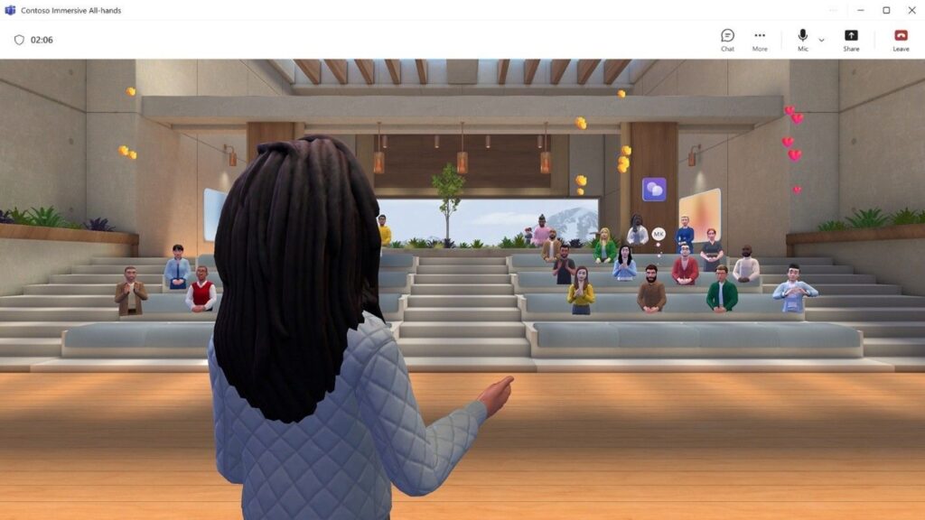 A 3D avatar delivers a speech in a Microsoft Teams immersive event.